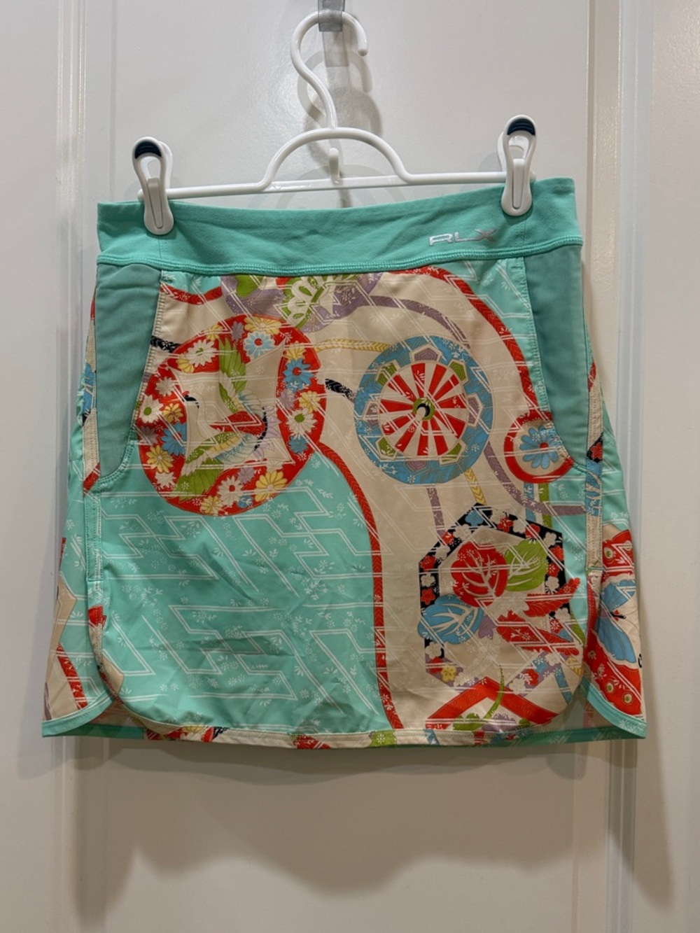 RLX Ralph Lauren Aqua and Cream Floral Graphic Golf Skirt